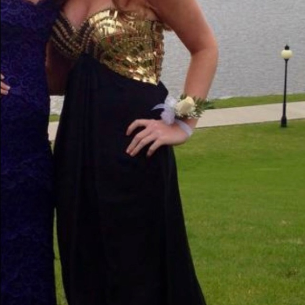 Black and gold prom dress